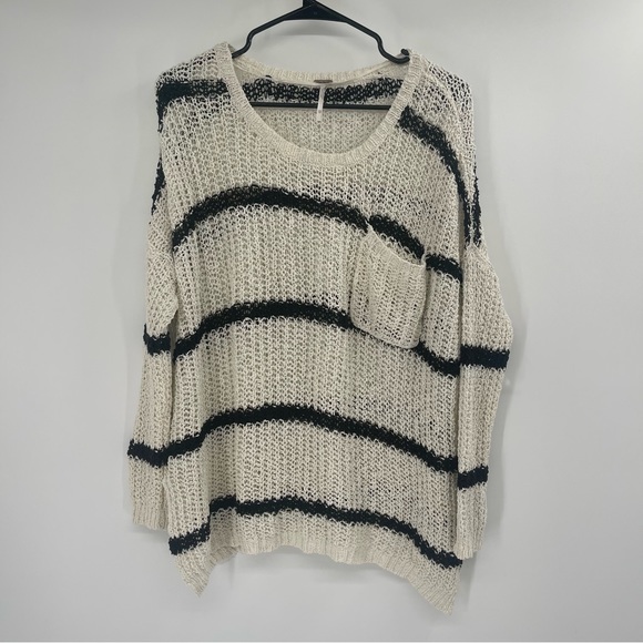 FREE PEOPLE Black and Cream Striped Greenwich Village Sweater - Picture 2 of 10